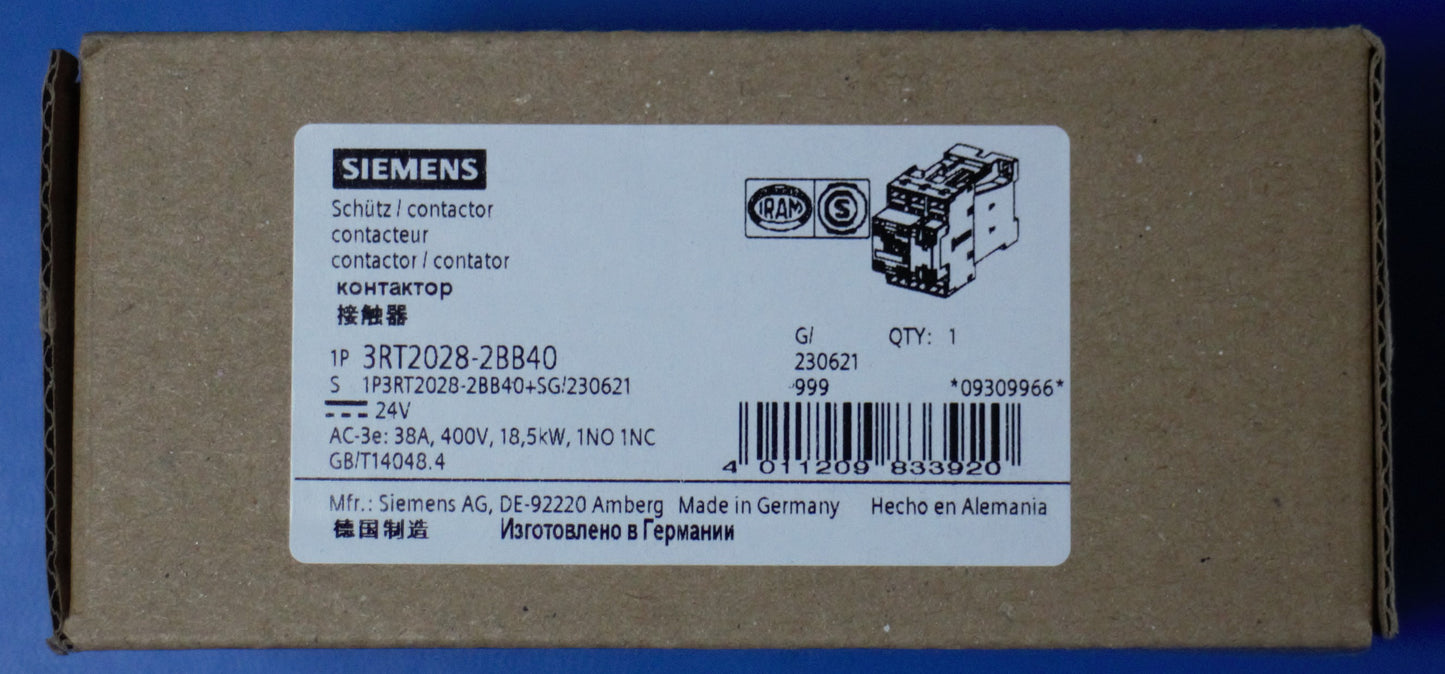 Siemens 3RT2028-2BB40 Schütz Leistungsschütz 18,5 kW / 400 V