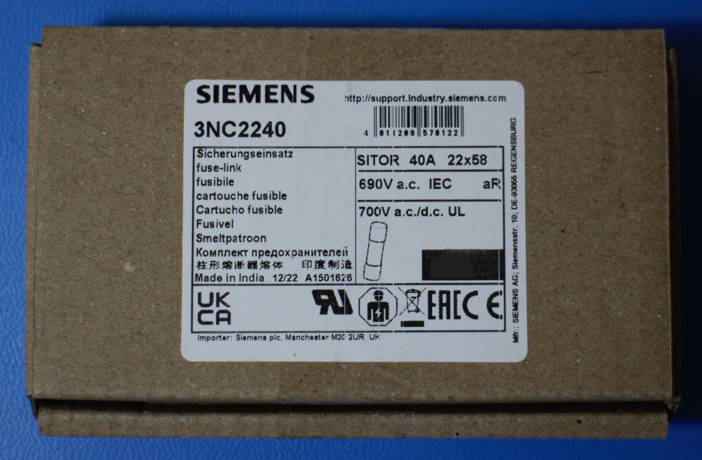 Siemens 3NC2240 Sicherung SITOR Zylindersicherungseinsatz 40 A