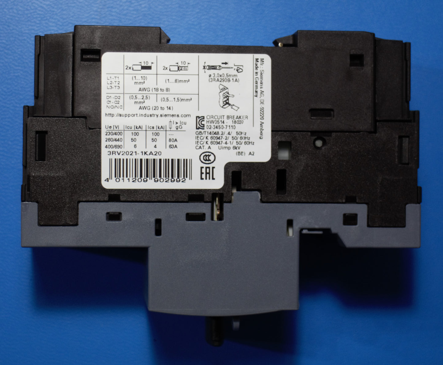 Siemens 3RV2021-1KA20 Leistungsschalter Motorschutz 9,0 - 12,5 A
