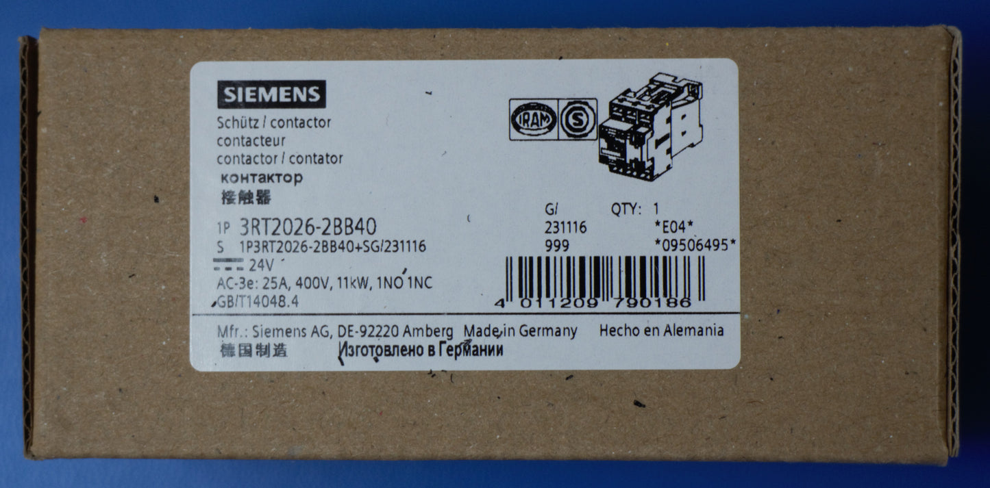 Siemens 3RT2026-2BB40 Schütz Leistungsschütz 11 kW / 400 V