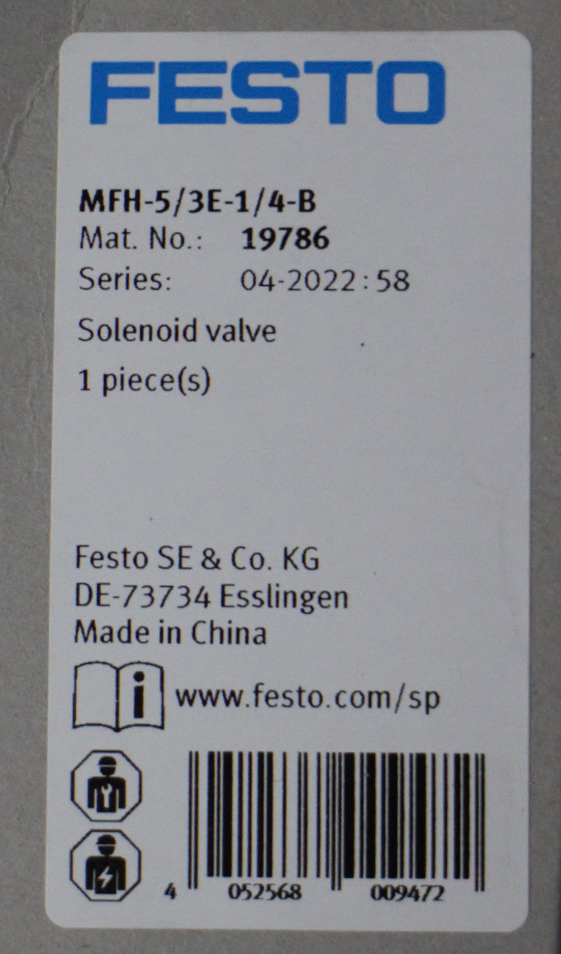 Festo MFH-5/3E-1/4-B Pneumatik Magnetventil 19786