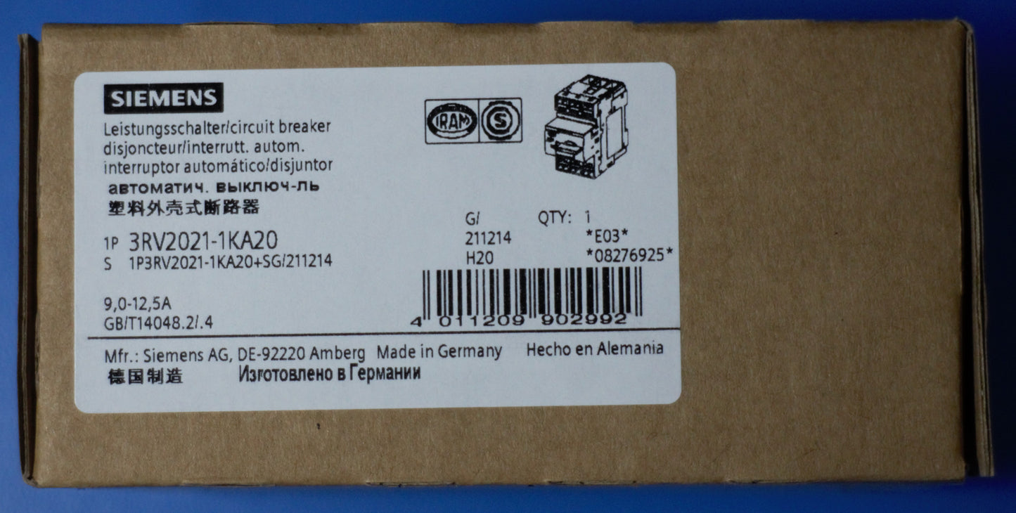 Siemens 3RV2021-1KA20 Leistungsschalter Motorschutz 9,0 - 12,5 A