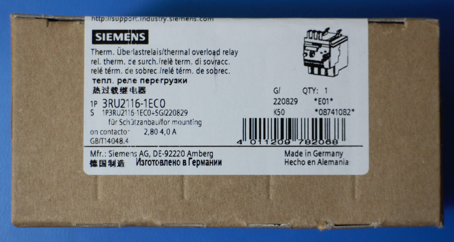 Siemens 3RU2116-1EC0 Überlastrelais thermisch für Motorschutz