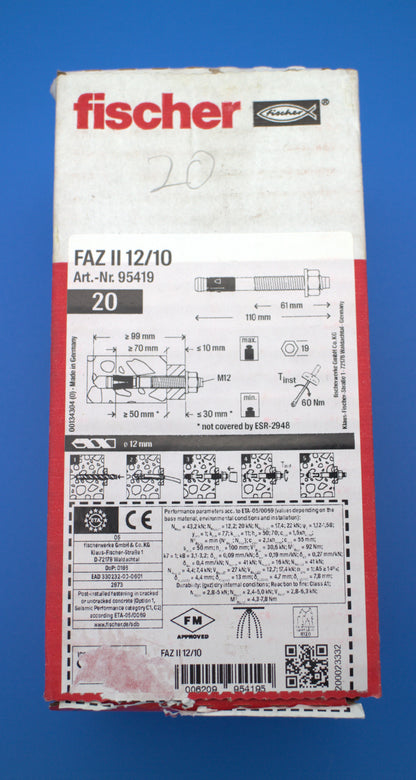Fischer Bolzenanker FAZ II 12/10, verzinkt, 110 mm für Beton - Packung (20 Stk.)