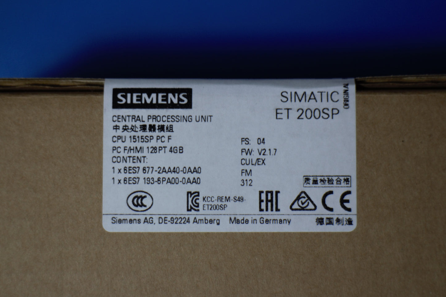 Siemens SIMATIC ET200SP 6ES7677-2FA41-0FK0 Open Controller, CPU 1515SP PC F