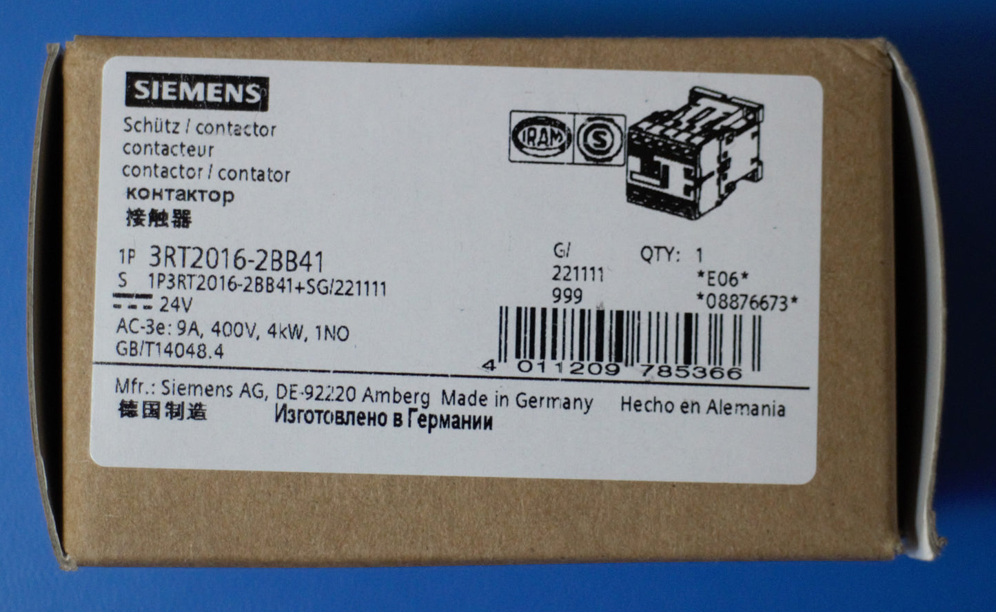 Siemens 3RT2016-2BB41 Schütz Leistungsschütz 4 kW / 400 V