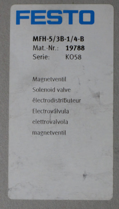 Festo MFH-5/3B-1/4-B Pneumatik Magnetventil 19788