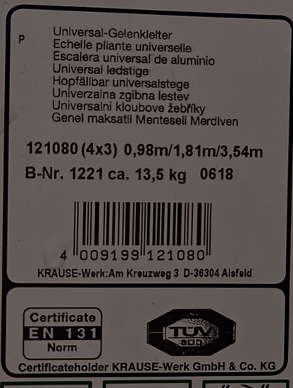 Bauhaus Krause Stabilomat Mehrzweckleiter Gelenkleiter 12 Tritte 3,54 m