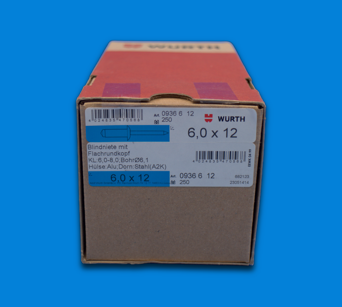 Würth Flachkopf Blindnieten | 0936612 6 x 12 mm | 0936610 6 x 10 mm