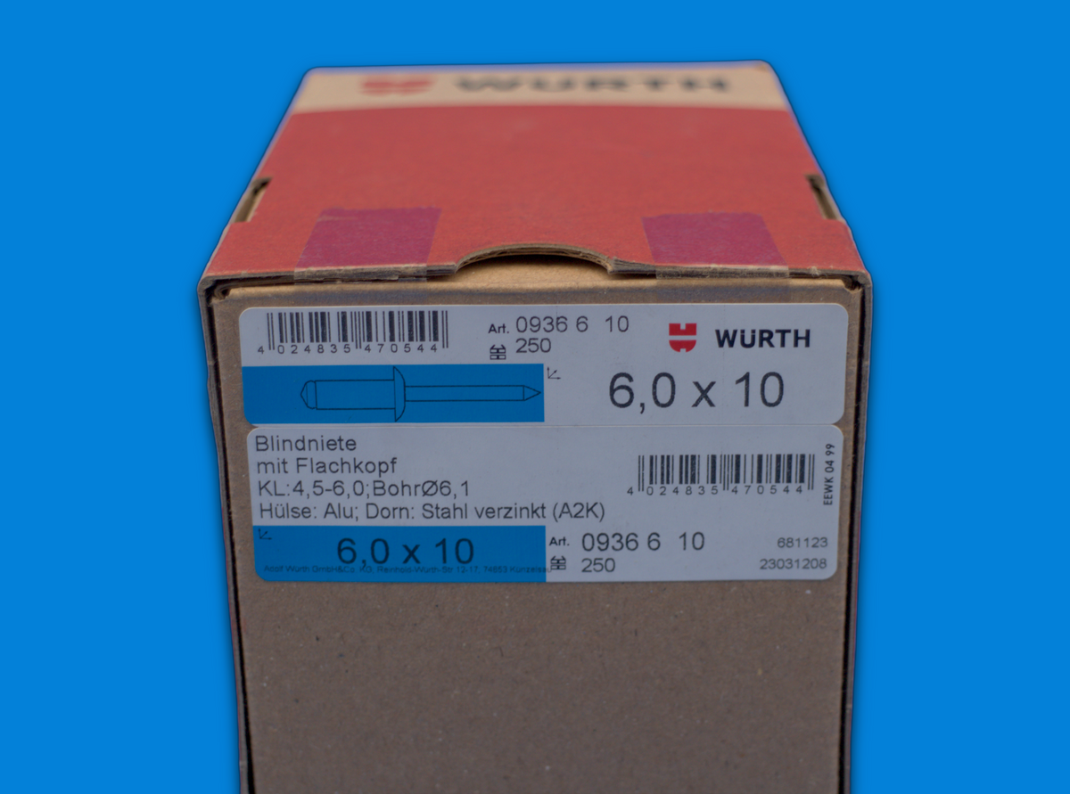 Würth Flachkopf Blindnieten | 0936612 6 x 12 mm | 0936610 6 x 10 mm